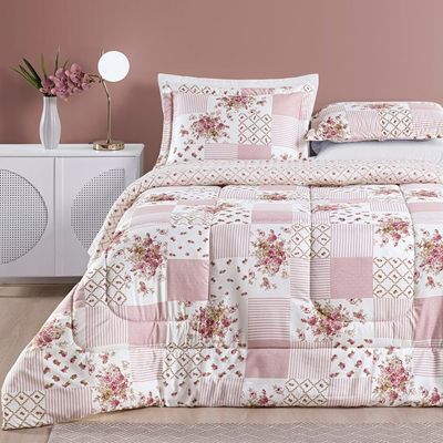 Kit Edredom Dupla Face 2,40m  x 2,20m Bouti 03 Peças - Rosa Matura