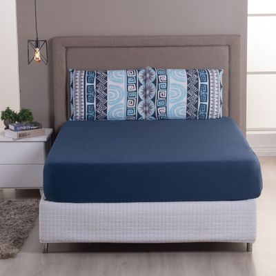 Jogo Cama Lençol Sonnet Casal Padrão Malha Estampada 100% Algodão 3 Peças - Geométrico - Azul Marinho