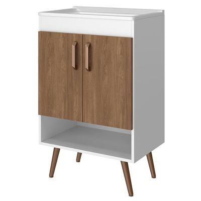 Balcão Gabinete Para Banheiro Com Pés 60cm Ramona B06 Branco Carvalho - Lyam Decor