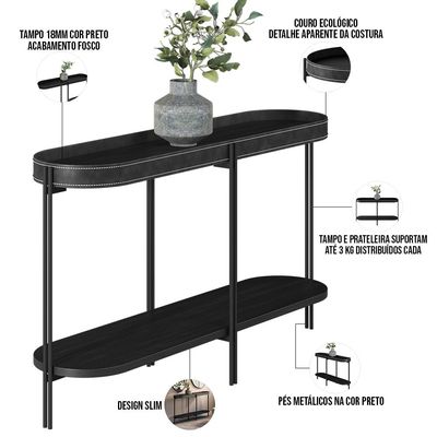 Kit Aparador Decorativo Para Sala Estar Industrial com Mesa de Centro Nord L05 Preto - Lyam Decor