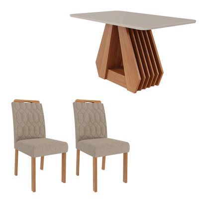 Conjunto Sala de Jantar Ágata Tampo em MDF e Vidro Com 4 Cadeiras Paola Cimol CINAMOMO/OFF/MAD/LINHO BEGE