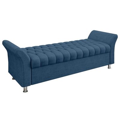 Recamier Puff Estofado Queen 160 Cm ágata Veludo Azul Marinho