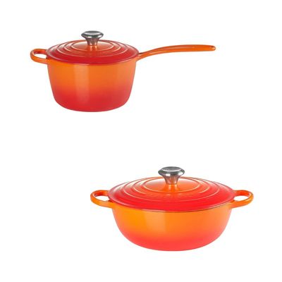 KIT LE CREUSET PANELA MARMITA 26CM E MOLHEIRA 16CM EM FERRO ESMALTADO - Laranja