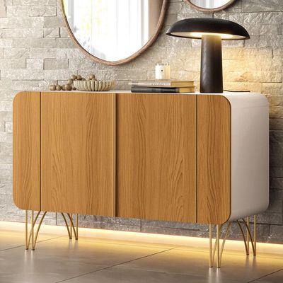 Aparador Buffet Para Sala de Jantar 2 Portas Orgânico Pozzi B01 Off White Cinamomo - Lyam Decor