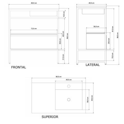 Gabinete Banheiro Ferro Iron Black Com Gaveteiro 80x45cm Branco Fosco