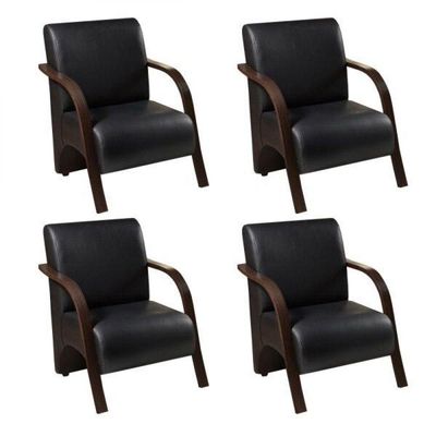 Kit 4 Poltronas 1 Lugar Sevilha Braço Pé Madeira Preto