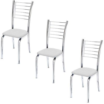 Kit 3 Cadeiras Iara Cromada Para Cozinha Branco