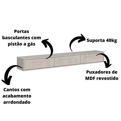 Rack Suspenso Bali Cm Sala De Estar-quarto - Lukaliam Móveis - Off White Perolizado