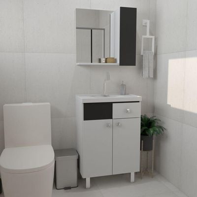 Kit Gabinete Banheiro Vittoria 60x34cm Preto
