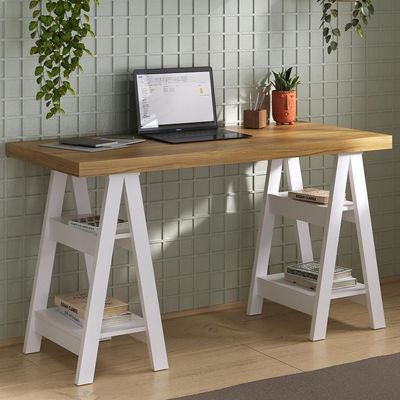 Mesa Para Escritório Escrivaninha Home Office Art A02 Olmo Branco - Lyam Decor