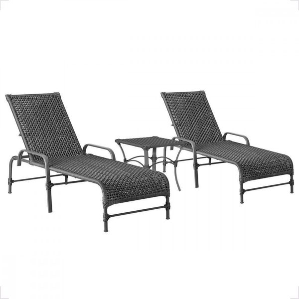 2 Espreguiçadeira Catar E 1 Mesa Garden Cor Preta Preto