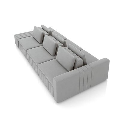 Sofá Ilha com Encosto e Almofadas Móveis Olimpo 365cm Modulado Veludo Cinza G45 - Gran Belo