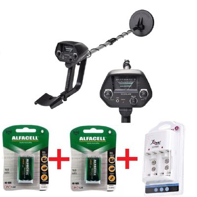 Kit detector de metais ouro portátil com baterias e carregador