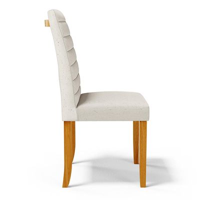 Cadeira de Sala de Jantar Estofada Veiga Madeira Maciça Linho Off White G78 - Gran Belo