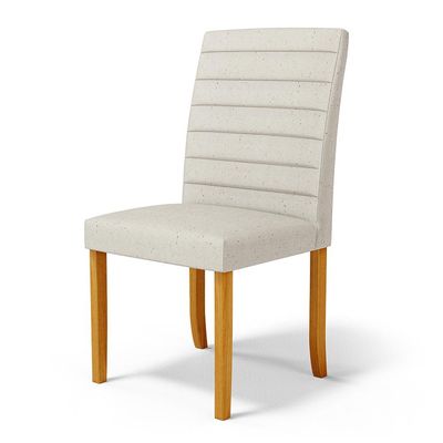 Cadeira de Sala de Jantar Estofada Veiga Madeira Maciça Linho Off White G78 - Gran Belo