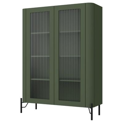 Cristaleira Sala De Jantar 2 Portas Vidro Pés Industrial Preto Naim I03 Musgo - Lyam Decor