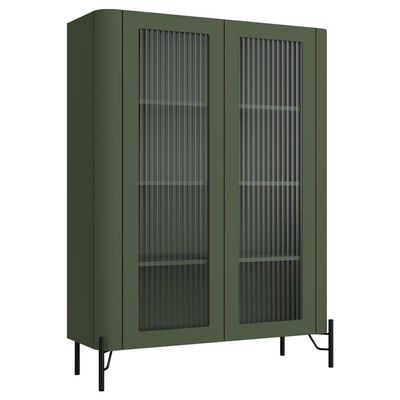 Cristaleira Sala De Jantar 2 Portas Vidro Pés Industrial Preto Naim I03 Musgo - Lyam Decor