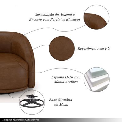 Poltrona Decorativa Jenny Base Giratória em Metal Preto PU Marrom G45 - Gran Belo