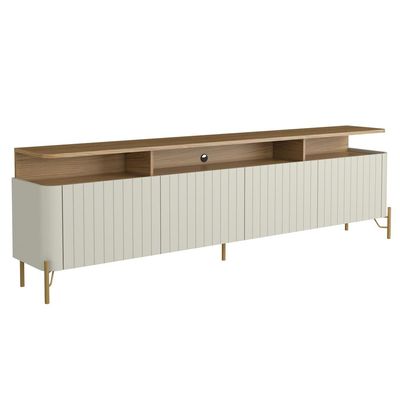 Rack Para Sala de Estar TV 75 Pol 4 Portas Brise 220cm Pés Dourado Clio I03 Louro Luna - Lyam