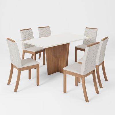 Conjunto de Mesa com 6 Cadeiras Henn Vertice Nature/Offwhite