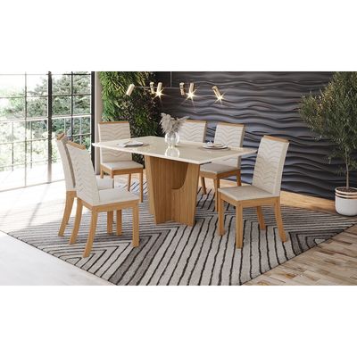 Conjunto de Mesa com 6 Cadeiras Henn Vertice Nature/Offwhite