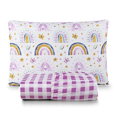 Jogo de Cama Lençol Lutti Solteiro Infantil 200 Fios Estampado 2 Peças Arco íris Rainbow Rosa