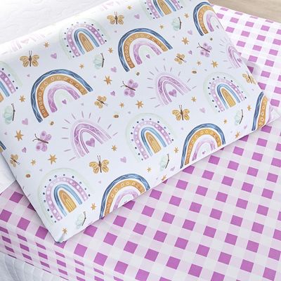 Jogo de Cama Lençol Lutti Solteiro Infantil 200 Fios Estampado 2 Peças Arco íris Rainbow Rosa