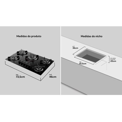 Cooktop à Gás 5 Bocas Dako Supreme Tripla Chama Preto / Bivolt