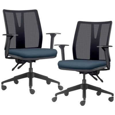 Kit 2 Cadeiras de Escritório Giratória Diretor Flow F02 Base Preta Sintético Azul - Lyam Decor