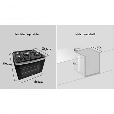 Fogão De Embutir 5B Com Mesa De Vidro Dako Diplomata Bivolt