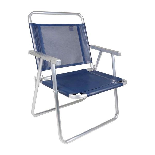 Cadeira De Praia Oversize 140kg Alumínio Reforçada Larga Mor Azul