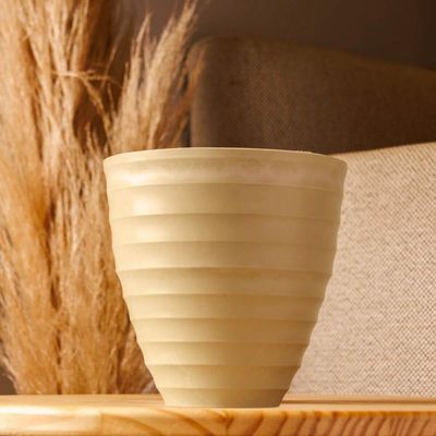 Kit 2 Vasos Para Flores Cachepot Névoa Bege Plástico 15x7cm Decorativo Lyor