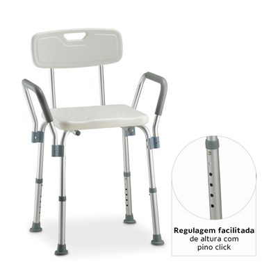 Banqueta de Banho com Encosto e Apoio de Braço até 135 Kg D3 Dellamed Branco