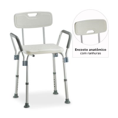 Banqueta de Banho com Encosto e Apoio de Braço até 135 Kg D3 Dellamed Branco
