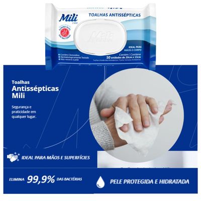 Toalhas Antissépticas Mili  24 pacotes c/ 50 (total: 1200 toalhas)