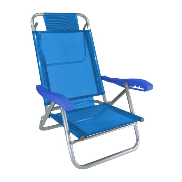 Cadeira de Praia Alumínio 5 Posições Banho de Sol Zaka Azul