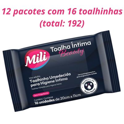 Toalha Íntima Beauty - Toalhinha Umedecida p/ Higiene Íntima -  12 pacotes com16 unidades (total: 128 toalhinhas)