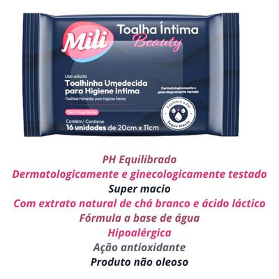 Toalha Íntima Beauty - Toalhinha Umedecida p/ Higiene Íntima -  8 pacotes com16 unidades (total: 128 toalhinhas)