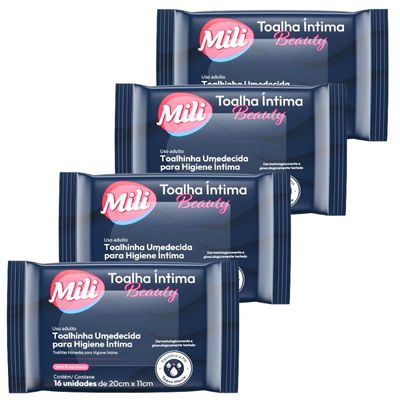 Toalha Íntima Beauty - Toalhinha Umedecida p/ Higiene Íntima -  4 pacotes com16 unidades (total: 64 toalhinhas)