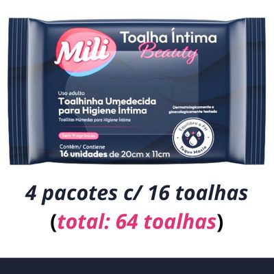 Toalha Íntima Beauty - Toalhinha Umedecida p/ Higiene Íntima -  4 pacotes com16 unidades (total: 64 toalhinhas)