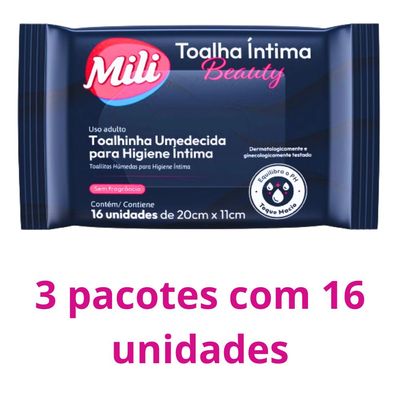 Toalha Íntima Beauty - Toalhinha Umedecida p/ Higiene Íntima -  3 pacotes com16 unidades (total: 48 toalhinhas)