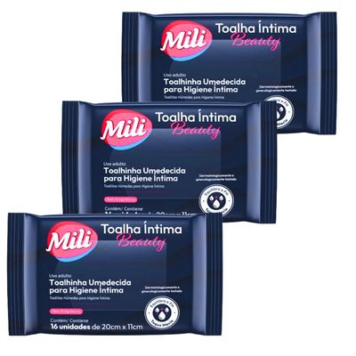 Toalha Íntima Beauty - Toalhinha Umedecida p/ Higiene Íntima -  3 pacotes com16 unidades (total: 48 toalhinhas)