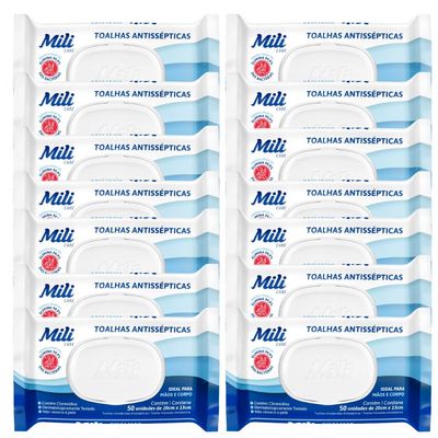Toalhas Antissépticas Mili 14 pacotes c/ 50 (total: 700 toalhas)-sem álcool