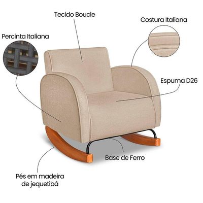 Poltrona Com Base Balanço Em Tecido Bouclé Cindy – Lucadi Bege