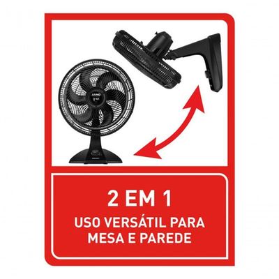 Ventilador De Mesa Turbo Force 2 Em 1 40cm Preto Arno 110V