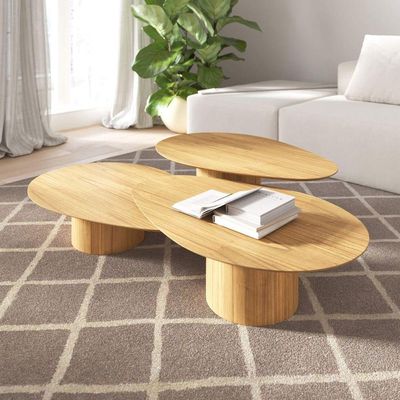 Conjunto Mesa De Centro Orgânica Stone Em Madeira Damasco