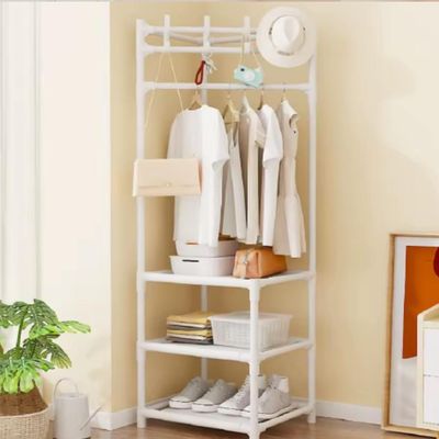 Sapateira Rack Canto Cabides Roupas Portatil Armario Organizador Dobravel Arara Branco