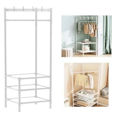 Sapateira Rack Canto Cabides Roupas Portatil Armario Organizador Dobravel Arara Branco