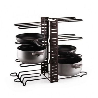 Organizador Panelas Frigideiras Rack Inox Ajustavel Armarios Bancadas Suporte Multiuso Grande 8 Divisorias Paneleiro Coz