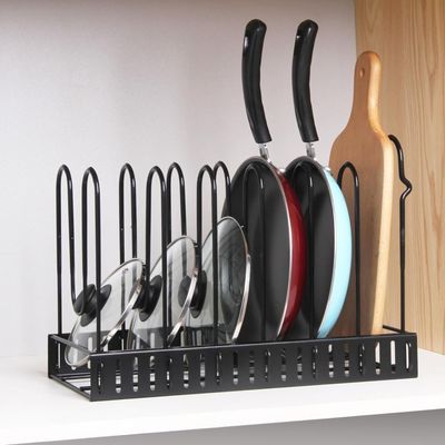 Organizador Panelas Frigideiras Rack Inox Ajustavel Armarios Bancadas Suporte Multiuso Grande 8 Divisorias Paneleiro Coz